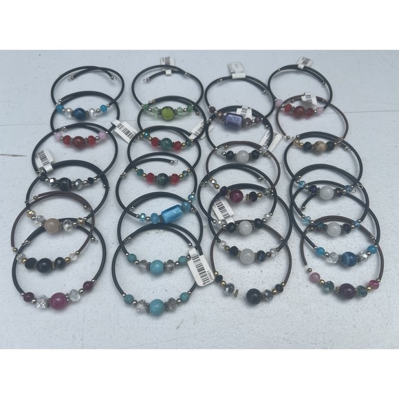 Beaded Memory Wire Bracelet Wrap Multicolor Glass Crystal Stone Variety‎ Lot 24